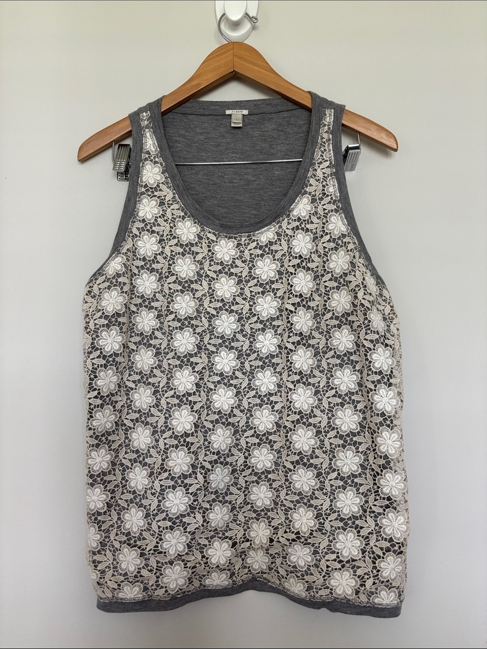 J. Crew Crochet Lace Overlay Tank Top Sz L EUC